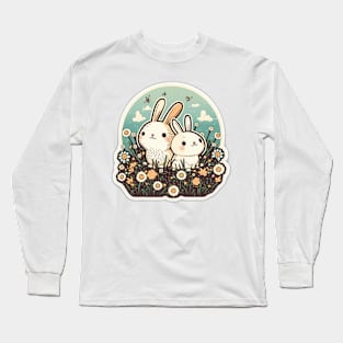 Happy Rabbits in Garden Kawaii Long Sleeve T-Shirt